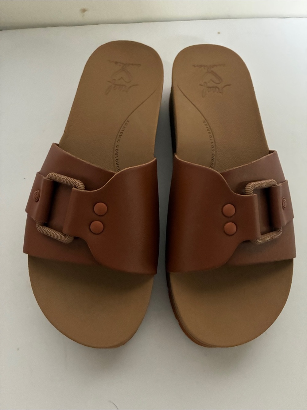Reef Wide Single Strap Slide On Sandals In Rich Cognac Brown Color Size 7